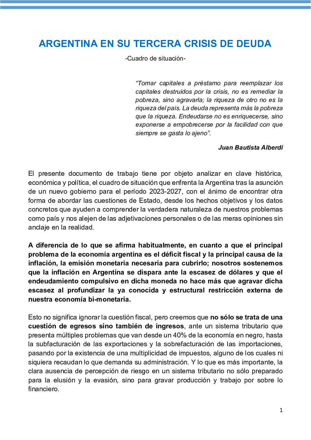 Argentina en su tercera crisis de deuda. Cuadro de situación (1)